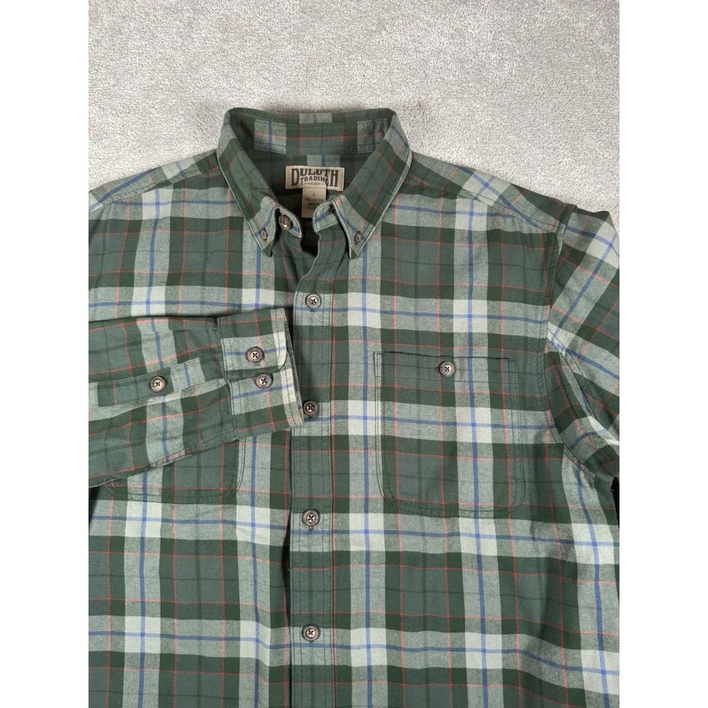Duluth Trading Co Button Down Flannel Shirt‎ Men's Size Lg Green Outdoor Work